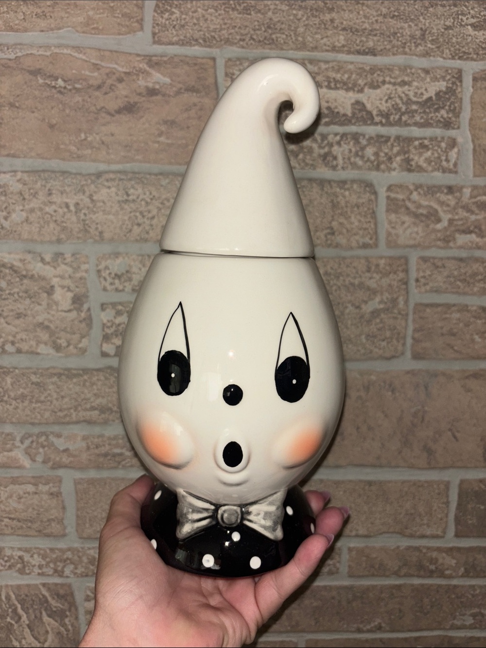 Whimsical Ceramic Johanna Parker Ghost Jar - White with Black & Blush Accents